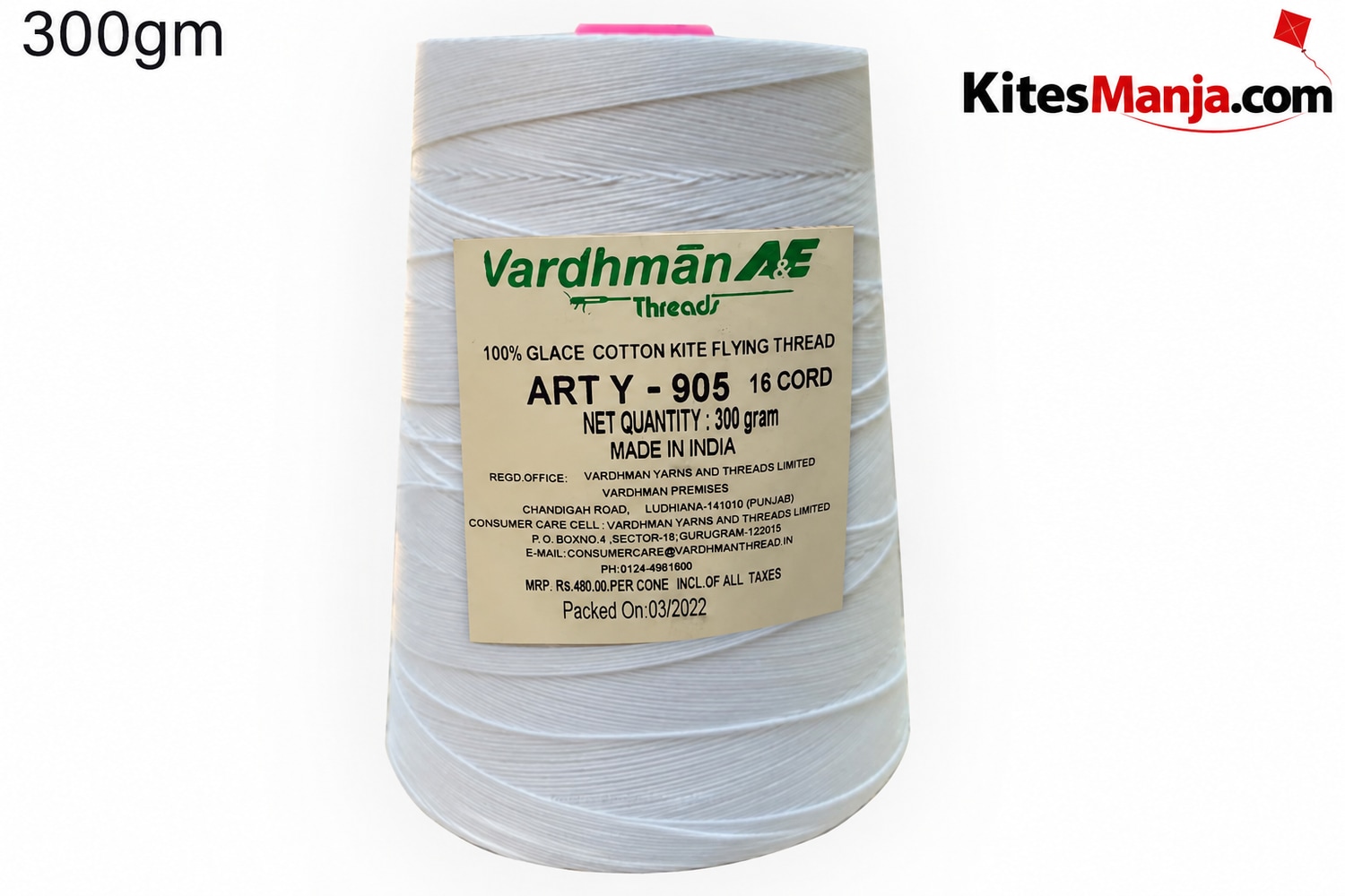 16 Cord Vardhaman ART Y – 905 White Cotton Thread for Kite Flying (Original) 300gm + 50 Rs Shipping