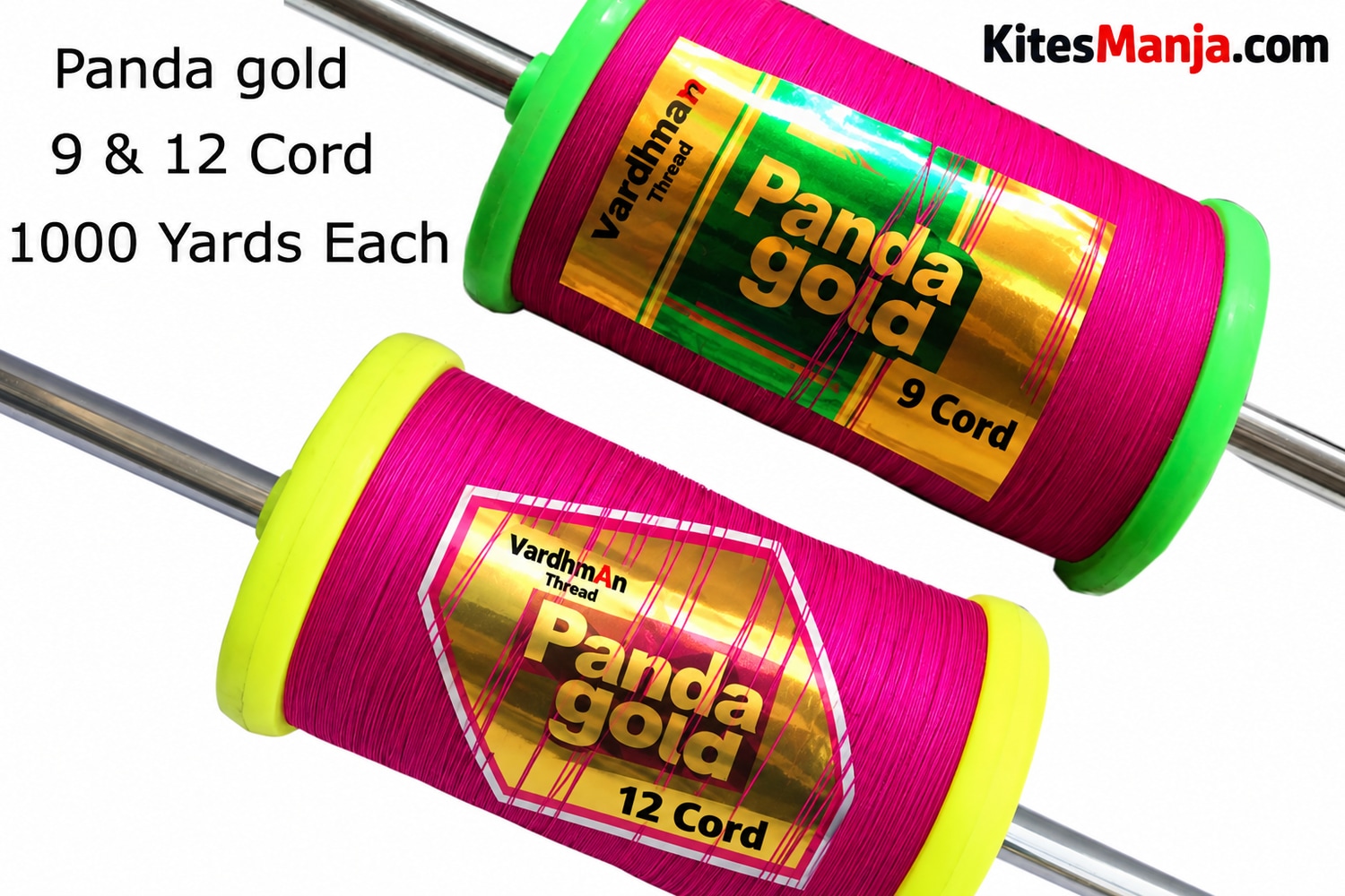 2 Set Panda Gold 9 & 12 Cord Strong Kite Flying Thread 1000 Yards Each (Combo)