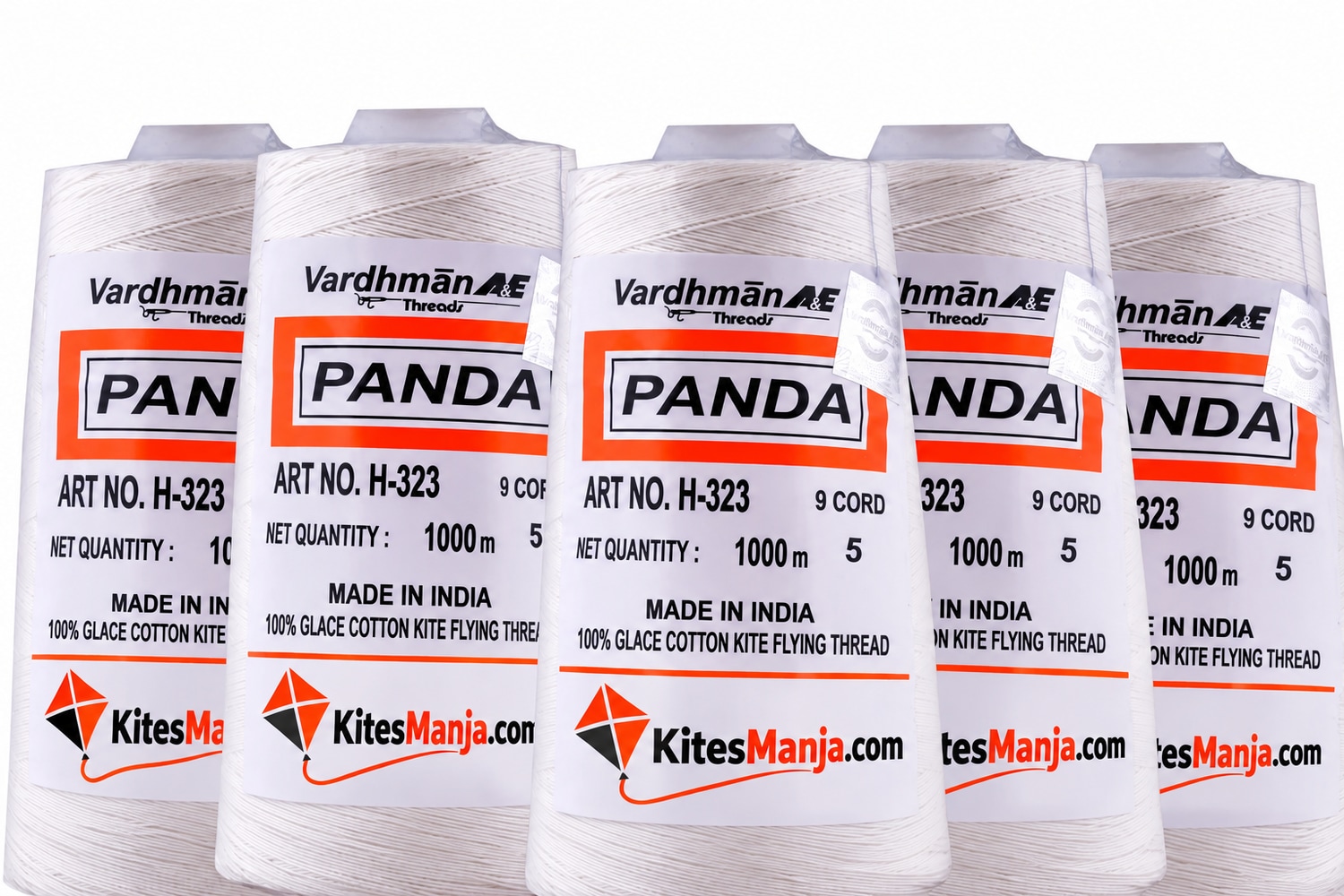 9 Cord Vardhman Panda #5 White Cotton Thread for Kite Flying (Original) 1000 Meter (Pack of 10 Thread/Cones) + 100 Rs Shipping