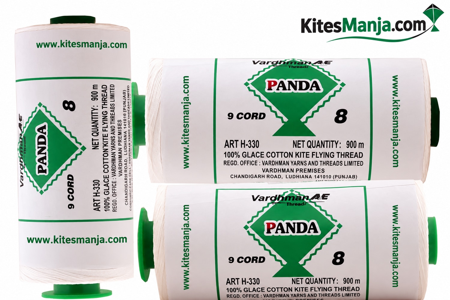 9 Cord Vardhman Panda 8 White Cotton Thread for Kite Flying (Original) 900 Meter (Pack of 10 Thread/Cones) + 100 Rs Shipping