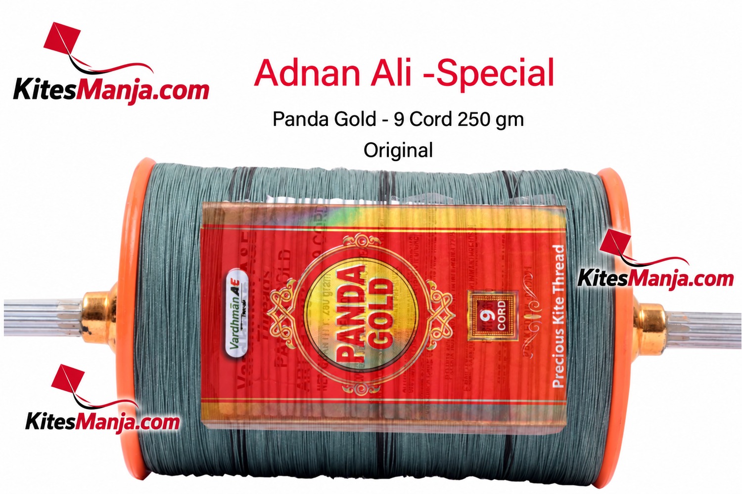 Adnan Ali 24 Carat Article – Panda Gold 9 Cord Manjha (2.5 Reel / 250 gm) Extra Strong Kite Thread Cutting Manjha + Free Shipping